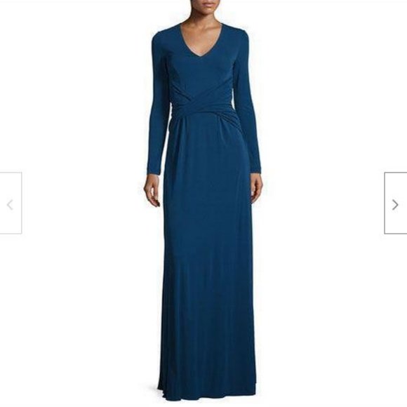 St. John Dresses & Skirts - NWT St. John Ruched Matte Jersey V-Neck Gown Sapphire Dress 6 DAMAGE